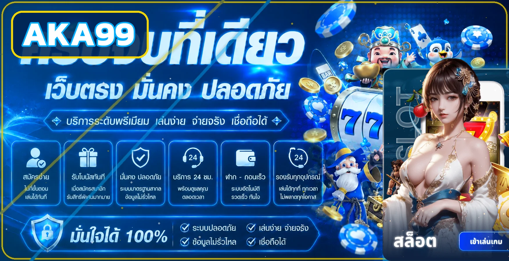 แบนเนอร์ AKA99 เว็บตรงพร้อมเกมออนไลน์และตัวละคร PG Soft